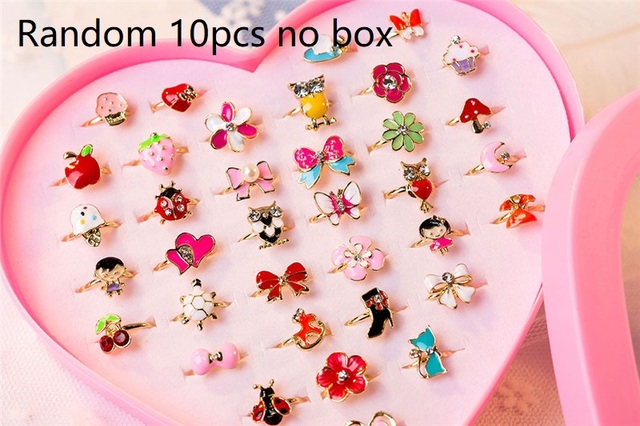 Hot Sale Kids Cute Cartoon Rings Flower Animal Shape Ring Set Mix Finger Jewelry Creative Accessories Girl Child Gifts