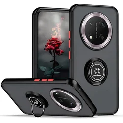 Enhanced Armor Matte Case with Ring Magnetic Stand Holder - Shockproof Protection Cover - Honor Magic 7 Pro (Black Red)