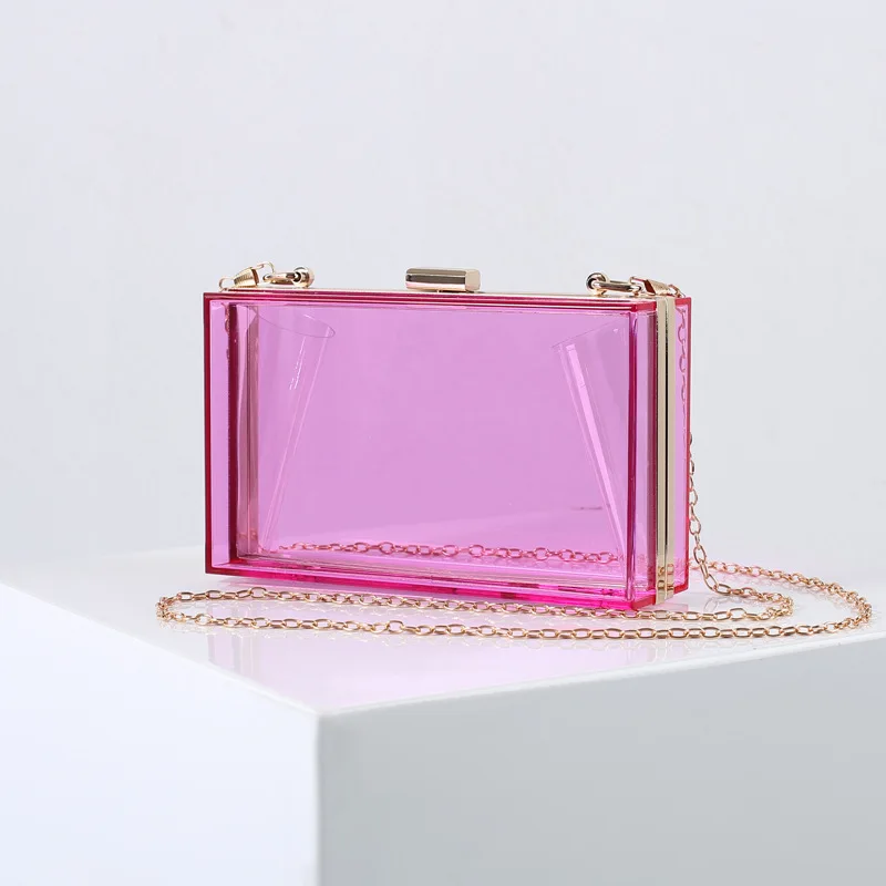 

Women's Luxury Acrylic Rectangle Evening Bag Transparent Clutch Box Messenger Chain Strap Shoulder Bags Fashion Candy Color