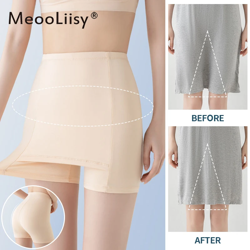 2PCS/Set High Waist Ice Silk Leggings Short Pants Women Seamless Plain Panties Thigh Slimmers Safety Shorts safety shorts high waist shorts high waist panties seamless panties safety pants high waist underwear