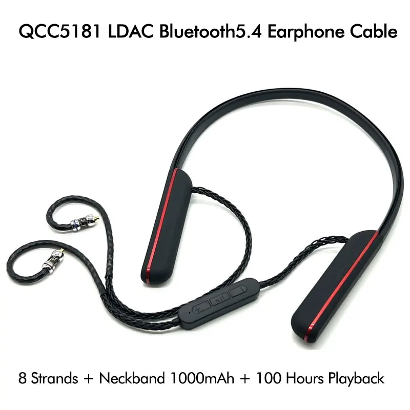 

QCC5181 LDAC 8 Share Bluetooth-кабель с микрофоном, Высококачественная беспроводная гарнитура, Замена HiFi QDC-кабеля для KZ AS16 PRO X ZS10 PRO X