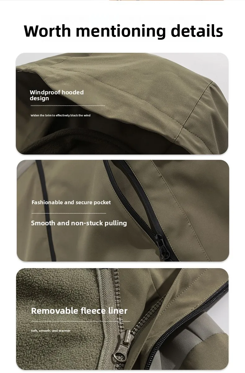 Unisex 3-in-1 Detachable Fleece Jacket Waterproof Windproof Breathable Hooded Hiking Camping Trekking Skiing Outdoor Sportswear