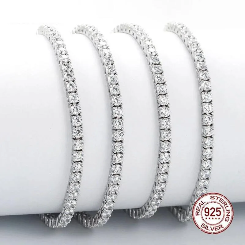 

Pure Silver Of 17.5-18CM Tennis Bracelet Jewelry 2-4mm 5A CZ Eternal Gift For Wife Stunning Real 925 Jewellery