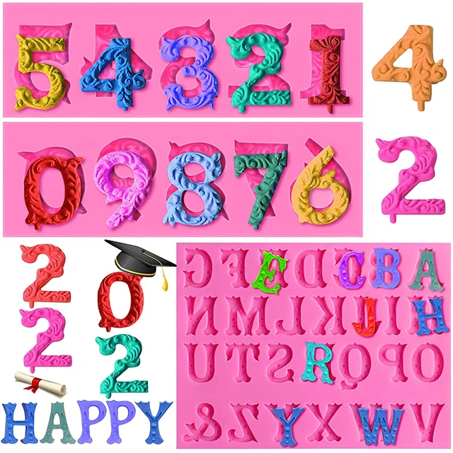 3Pcs Silicone Alphabet Number Letters Fondant Mold Birthday Cake Decorating  Tool