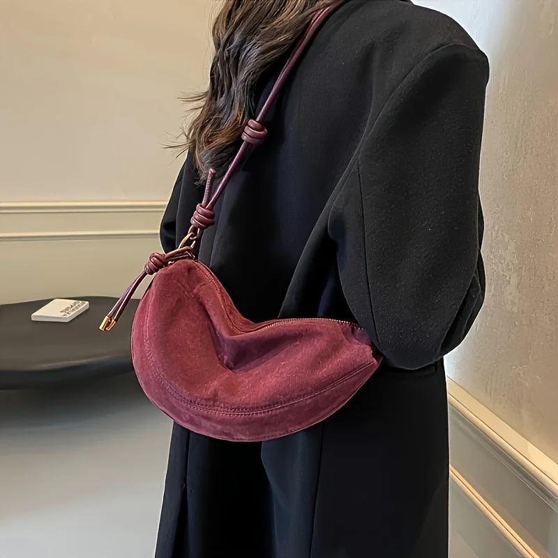 Vintage Faux Suede Women's Shoulder Crossbody Bag with Adjustable Strap, Fashionable, Durable, Perfect for Casual Evening Outing