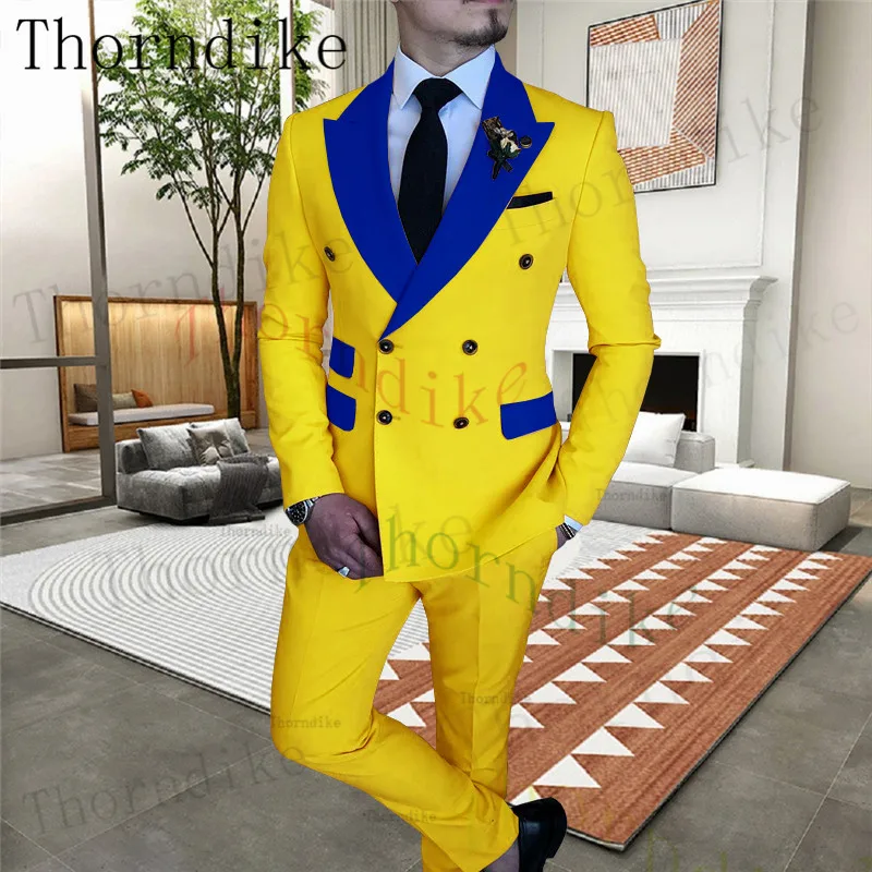 Thorndike Classy Wedding Tuxedos Suits Slim Fit Bridegroom For Men 2 Pieces Groomsmen Suit Male Formal Business (Jacket+Pants）