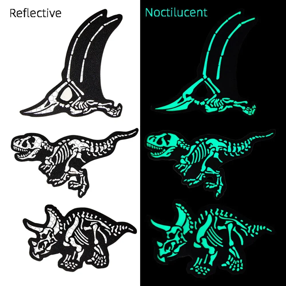 Ir Riflettente Tyrannosaurus Rex Triceratops Patch Luminoso Pterosauro Gancio E Anello Capitolo Distintivo Su Zaino Patch Tattiche