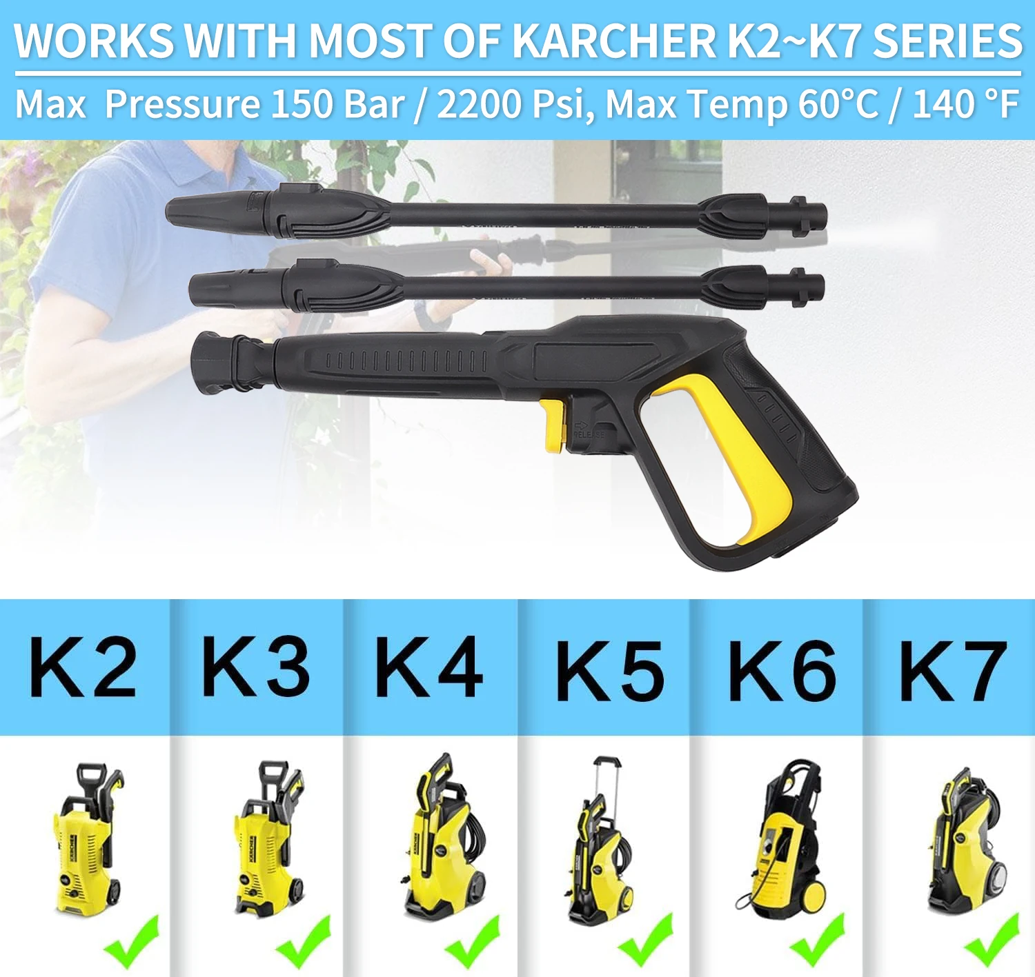 Replacement Pressure Washer Gun Car Wash Cleaning Water Spray Gun Lance Nozzle Tip Pistol Lance Wand Nozzle for Karcher K2~K7 3