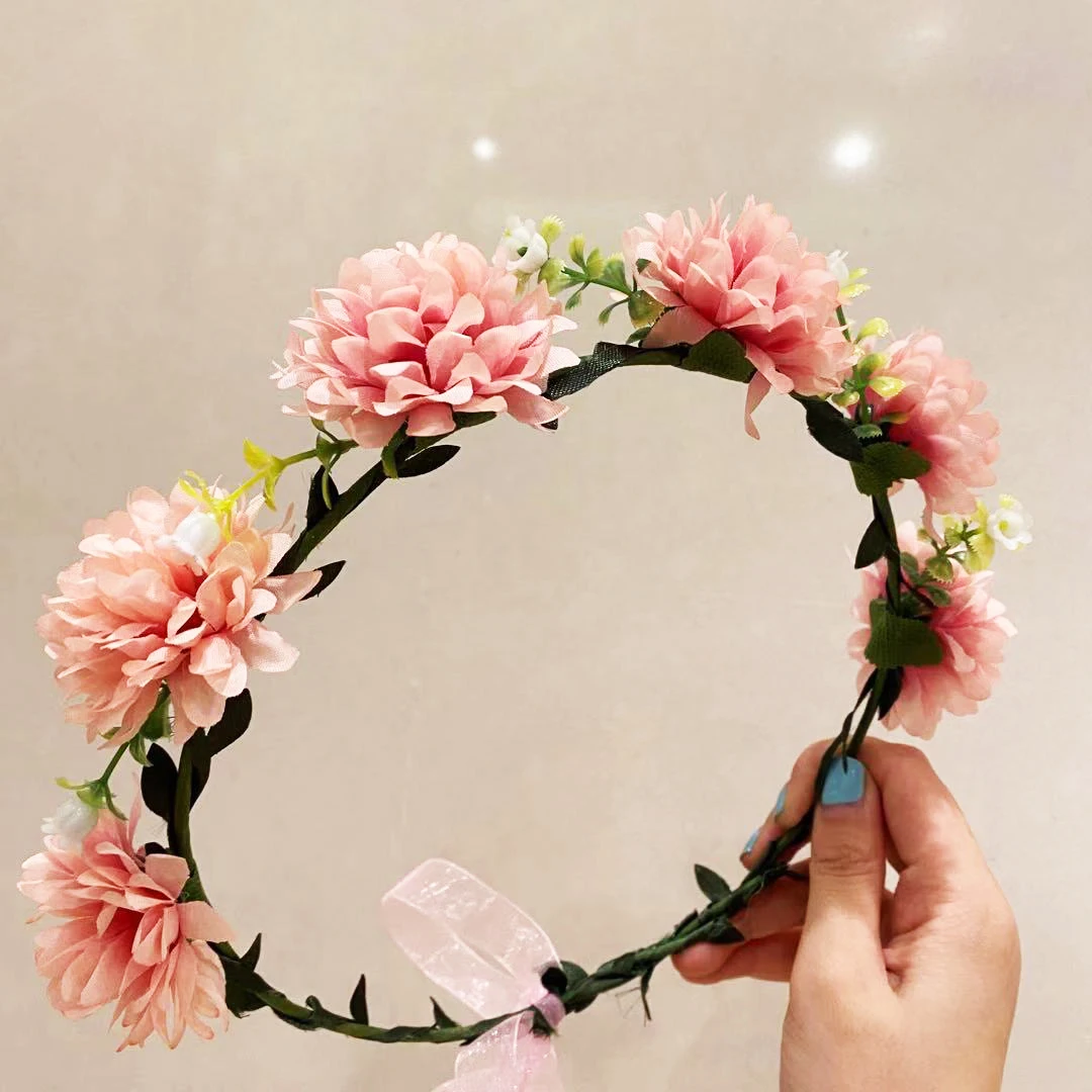 Spring Bohemian Crowns Beach Hawaii Floral Garland Romantic Faux Rose Wedding Photography Wreaths Simulated Flower Headband New