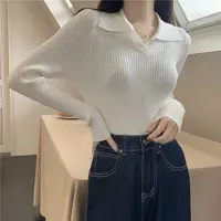 Autumn Winter Women Lapel Pullover Sweaters Basic Long Sleeve Knitted Sweater for Woman Solid Color Jersey Tops Clothes Mujer - Image 6