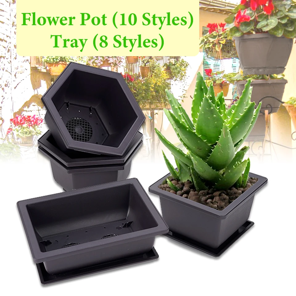 Imitation Sand Plant Pot Succulent Flower Retro Pot Balcony Square/Rectangular/Hexagon Pot Tray Bonsai Bowl Garden Decor
