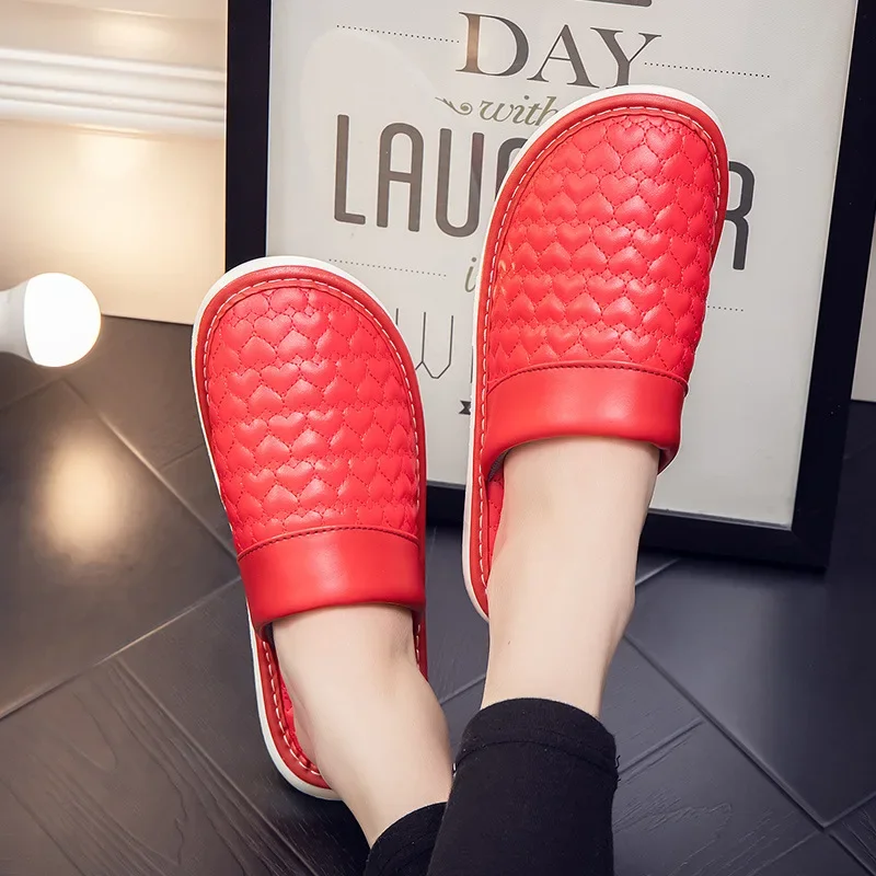 Waterproof Leather Slippers Women Men Spring Summer Home Floor Slides Women Non-Slip Soft Sole Indoor Slipper Couple Shoes