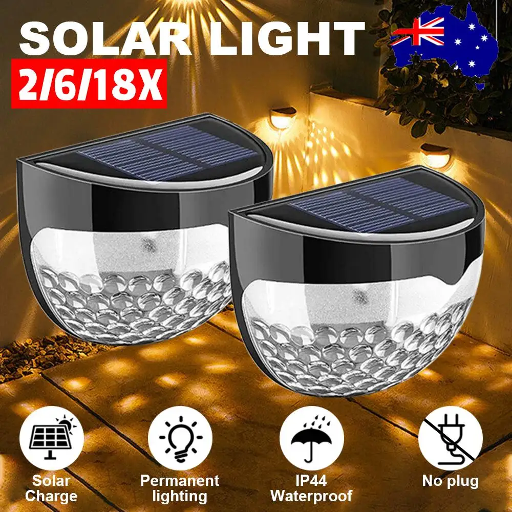 6-18pcs Solar Powered LED Wall Lights Door Fence Light Outdoor Garden Lamp Lights