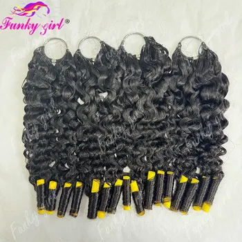 12A Burmese Curly Feather Crochet Human Hair 60g Knotless Pre-Separated Feather Human Hair Crochet Bundles Remy Hair Extensions 1
