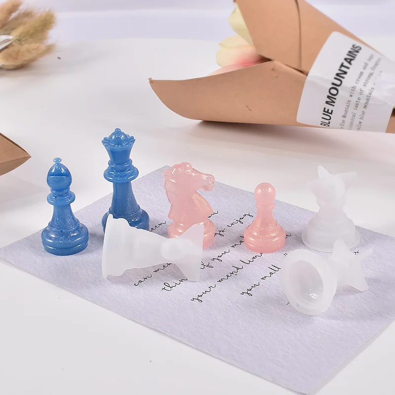 Chess Set Checkers Board Silicone Resin Mold 3D Chess Crystal Casting Molds for DIY Art Crafts Making Family Party Board Games