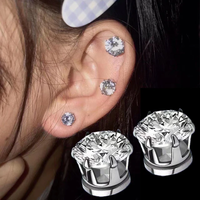 2pcs/pair Unisex Magnetic Ear Studs Six Claw Round Cubic Zirconia Clip Earrings Non Piercing Daily Wear Jewelry For Men Women 3