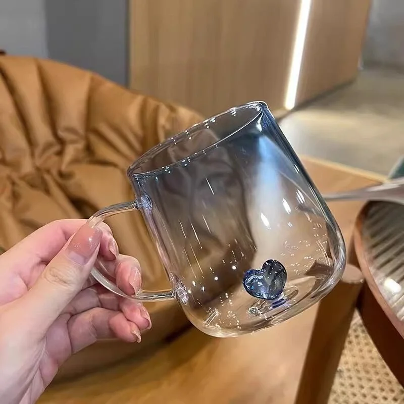 400mL 3D 사랑 그라디언트 투명 유리 커피 머그잔 우유 주스 커플 쌍 컵 레이디 사무실 오후 차 파티 홈 Drinkware