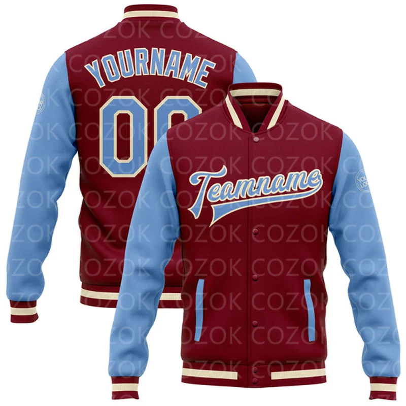 

Custom Red 3D Printed Baseball Button Jacket Bomber Full-Snap Varsity Letterman Jacket