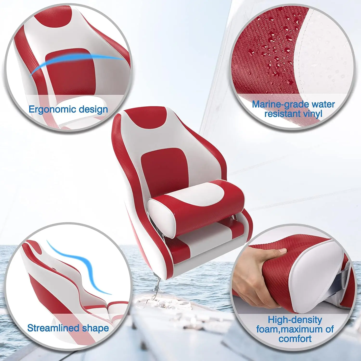 Leader Accessories Two Tone Captains Bucket Seat Boat Seat Premium Sports Flip Up Boat (Model C-White/Red)