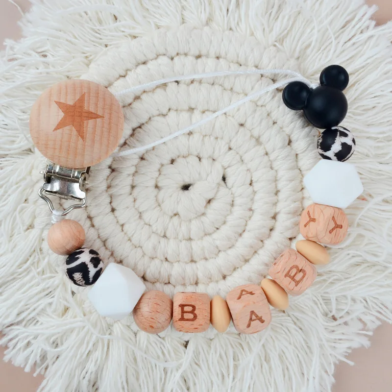 

Baby Pacifier Clips Personalized Name Cartoon Dummy Nipples Holder Clip Chain Teething Toys Pacifiers Accessories Infant Feeding