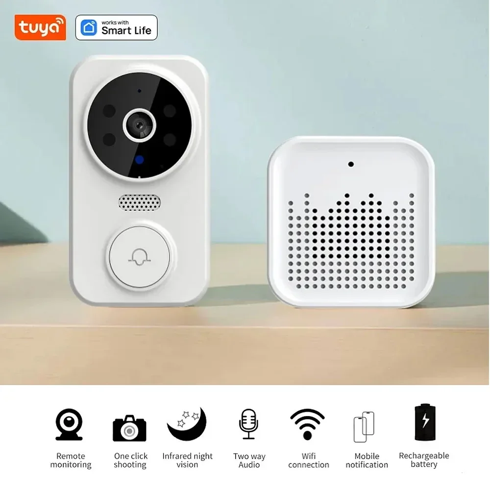 WiFi Video Doorbell Home WiFi Wireless Doorbell Rechargeable Battery Powered Color Night Vision Camera Bell Visual Doorbell