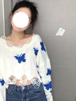 Knitted Butterfly White Sweater 6