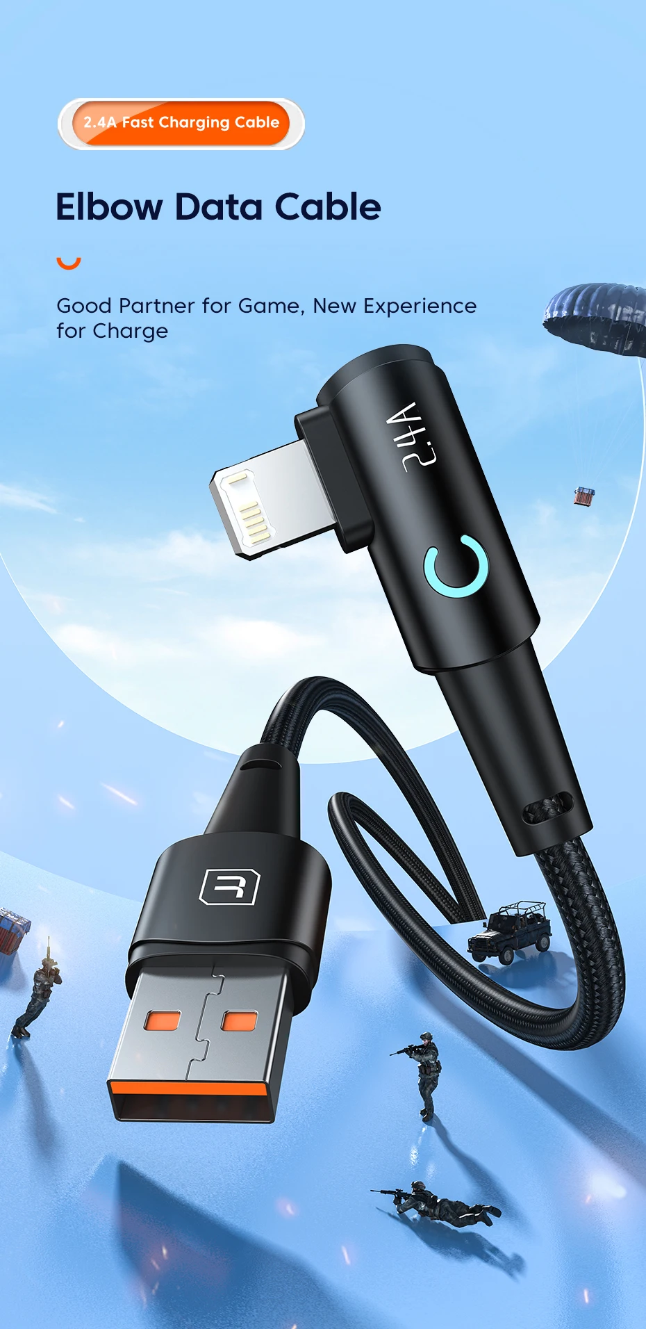 Toocki 90 Degree USB Cable for iPhone 14 13 12 11 Pro Max Pro Max 8 7 Plus 2.4A USB Lightning Cable for iPhone iPad Gaming Wire