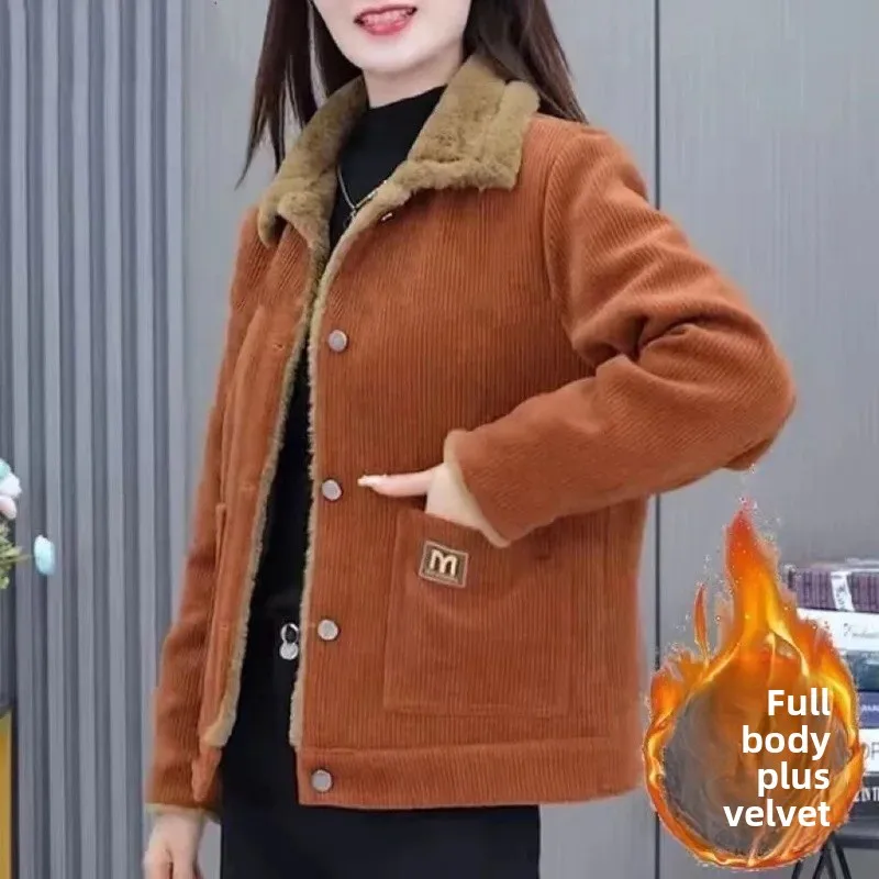 سترة دافئة مبطنة بالصوف للنساء في منتصف العمر وكبا...