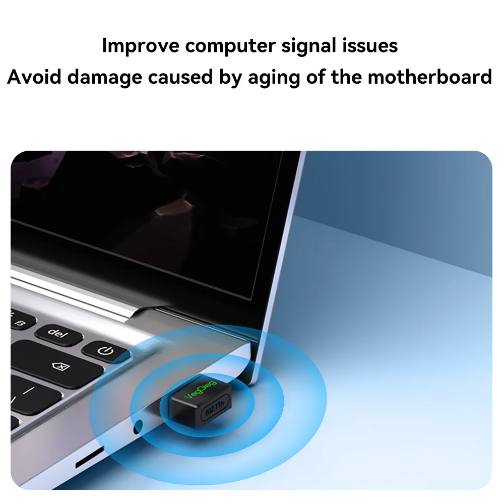 VegGieg 150Mbps 미니 USB WiFi 어댑터 드라이버리스 2.4GHz 무선 네트워크 카드(PC 노트북용) - 네트워크 어댑터