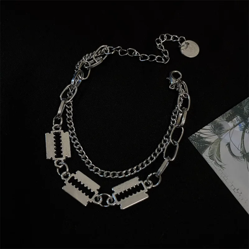 

Instagram Dark Cool Wind Blade Pendant Decoration with Small Design Sense Multi Layered Bracelet Double Chain Sweet Couple Style