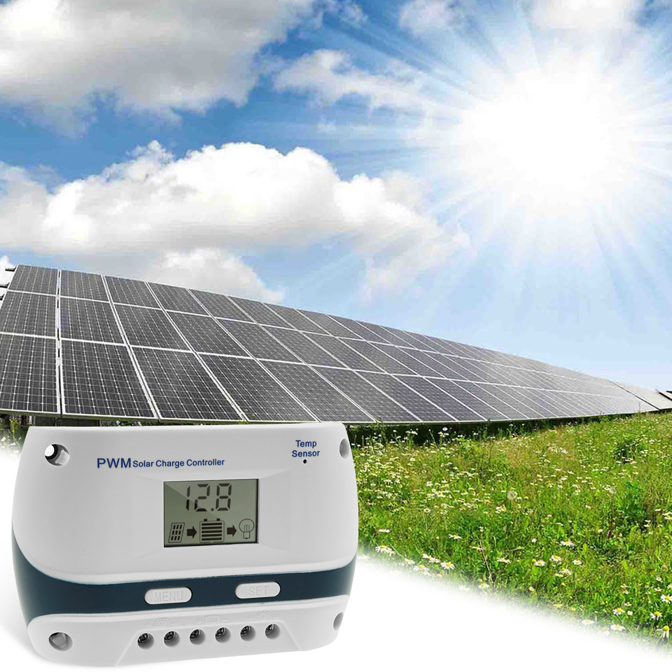 Solar Charge Controller 12V/24V PWM Solar Panel Battery Intelligent Regulator with USB Port Multiple Protection Solar Panel