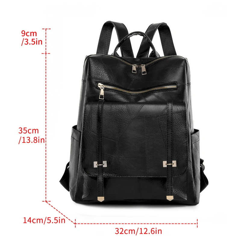 Women's artificial leather backpack with adjustable shoulder straps, stylish, zippered closure, polyester lining, large capacity