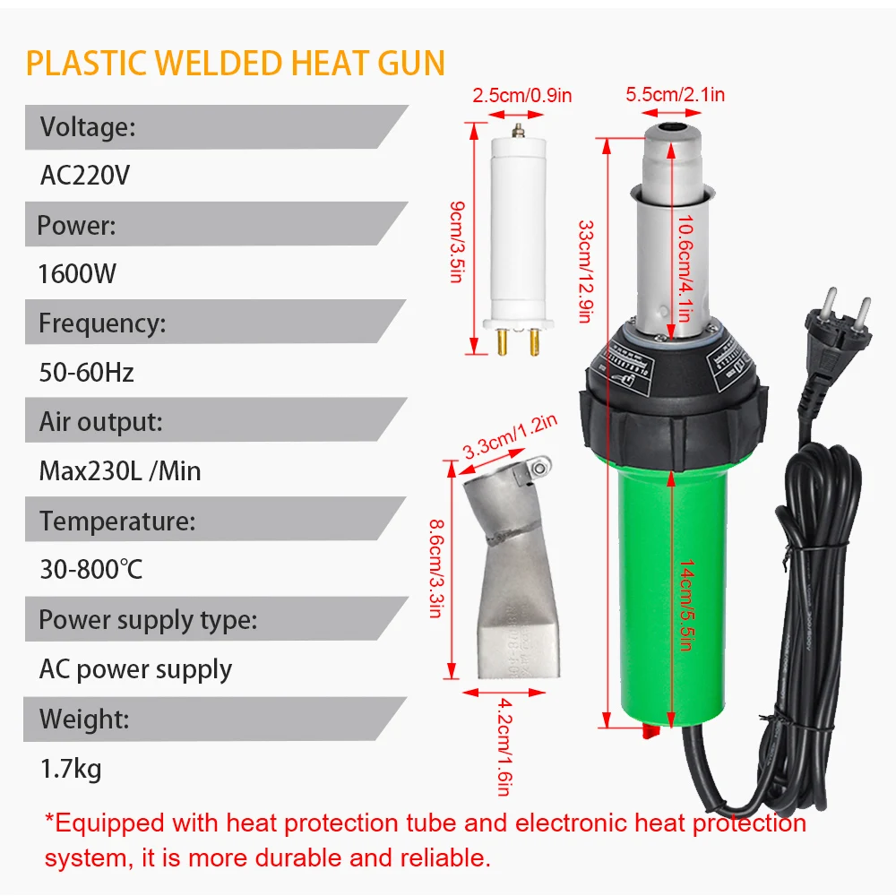 Hormy 1600W 220V Plastic Hot Air Welding Gun Torch With Nozzle Roller Plastic Welder Machine Heat Gun Kit For Bumper PP PVC