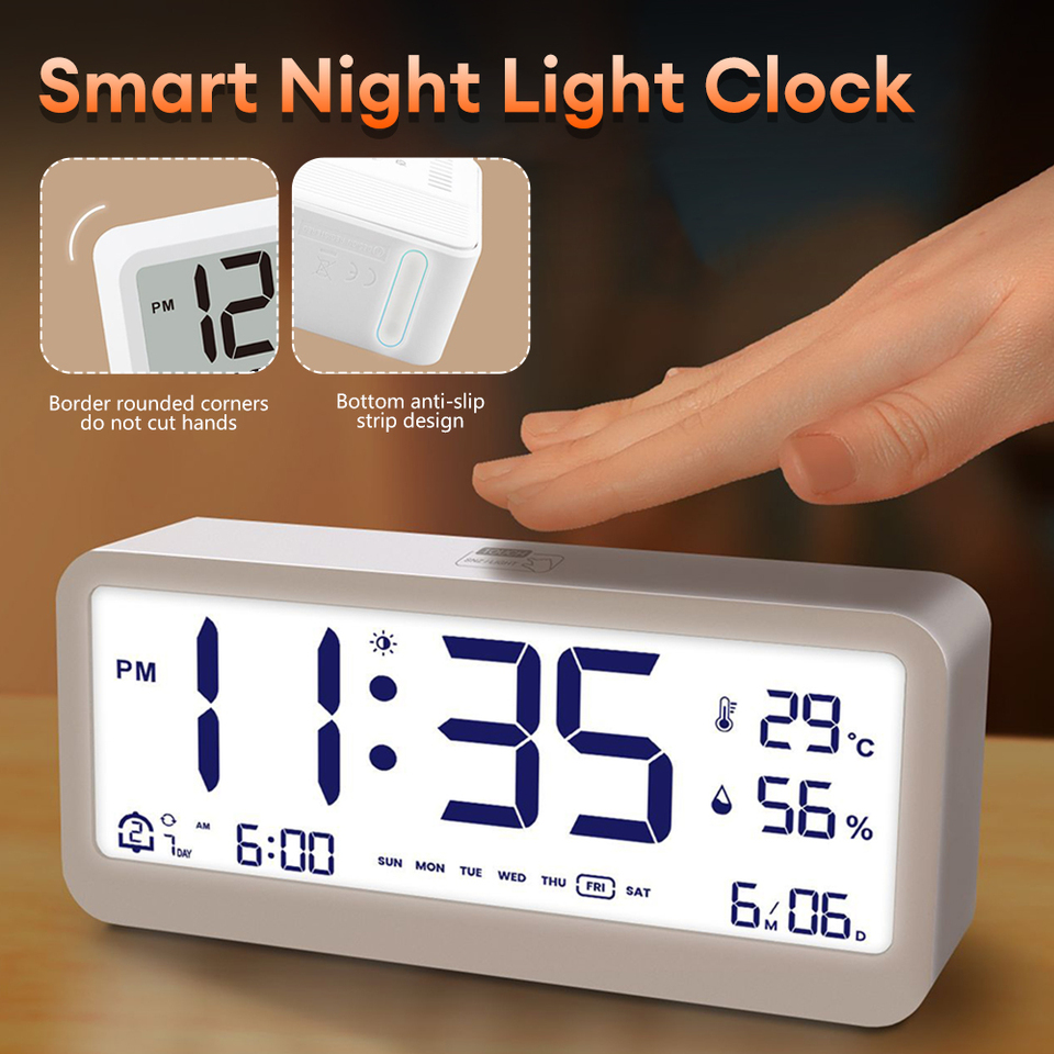 Digital Alarm Clock Table Electronics Wall Temperature Humidity Calendar Week Bedroom Child Desk Watch Night Light Decorations