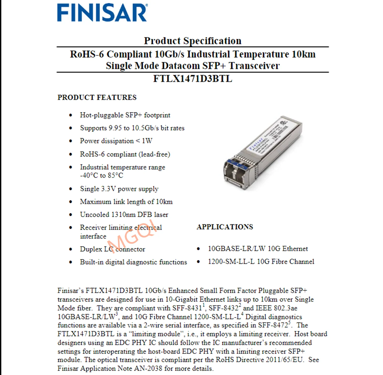 FTLX1471D3BTL/Finisar fiber adapter 10G 10KM/10GBASE-LR 1310NM SM 10gb sfp module single mode/finisar lr sfp 10g optical switch acd sfp plus lr10 трансивер sfp 10gbase lr lc sm 1310nm 10km 100