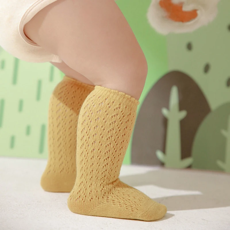 Babys Girls Princess Knitted Mesh Socks Cotton Infant Kids Girls Long Tube Socks 0-3T Summer Soft Toddler Girls Knee High Socks Baby & Maternity