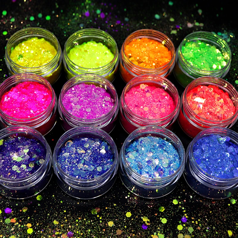 

12 Boxes Mermaid Nail Sequins Chunky Glitter Mixed Hexagon Colorful Sparkly Flakes Set For UV Polish Charms Nail Art Decorations