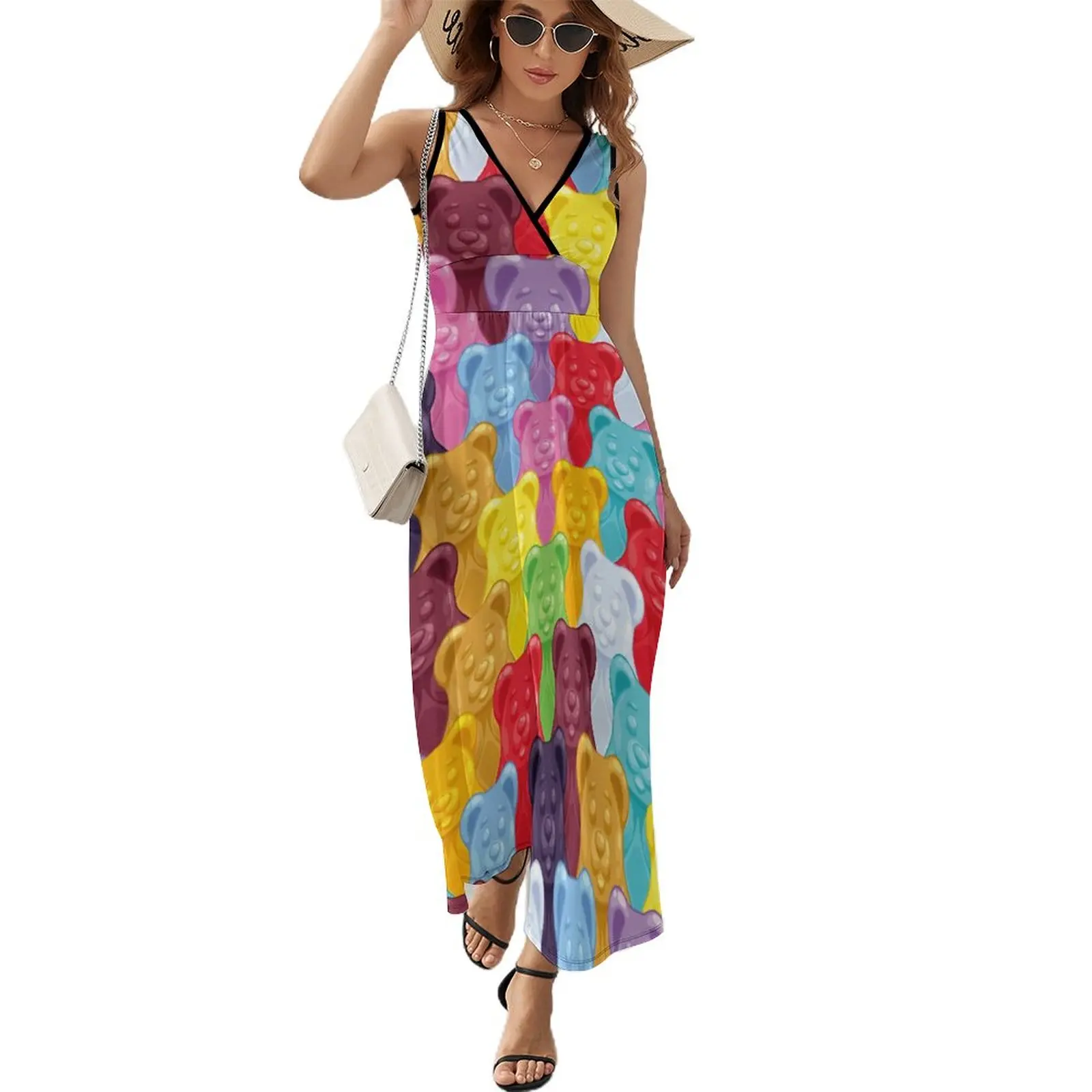 Orsetti Gommosi Colorati Caramelle Vestono Street Style Boho Beach Abiti Lunghi Donna Elegante Grafica Maxi Dress Idea Regalo