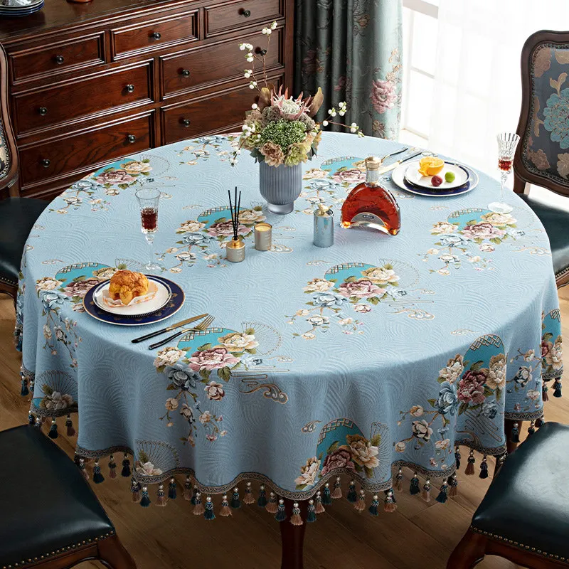 

Stylish Jacquard Flower Round Tablecloth for Dining Table Big Small Coffee Table Cover Tassel Events Party Home Decoration 180cm