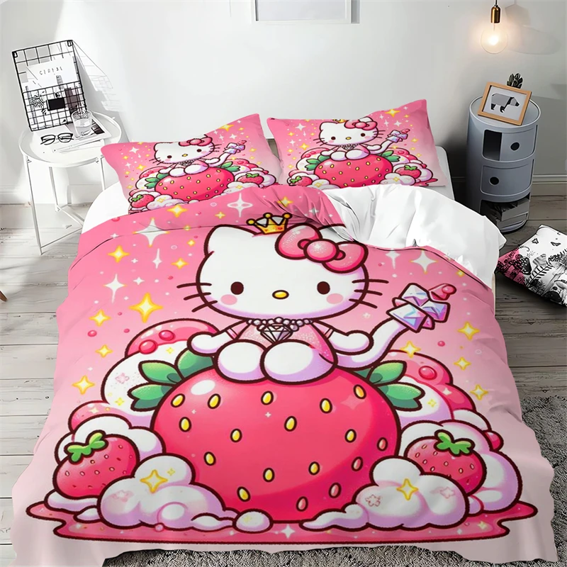 

Комплект постельного белья Hello Kikty с пододеяльником и 3d-цифровой печатью, милый аниме мультяшный рисунок, украшение для детской спальни