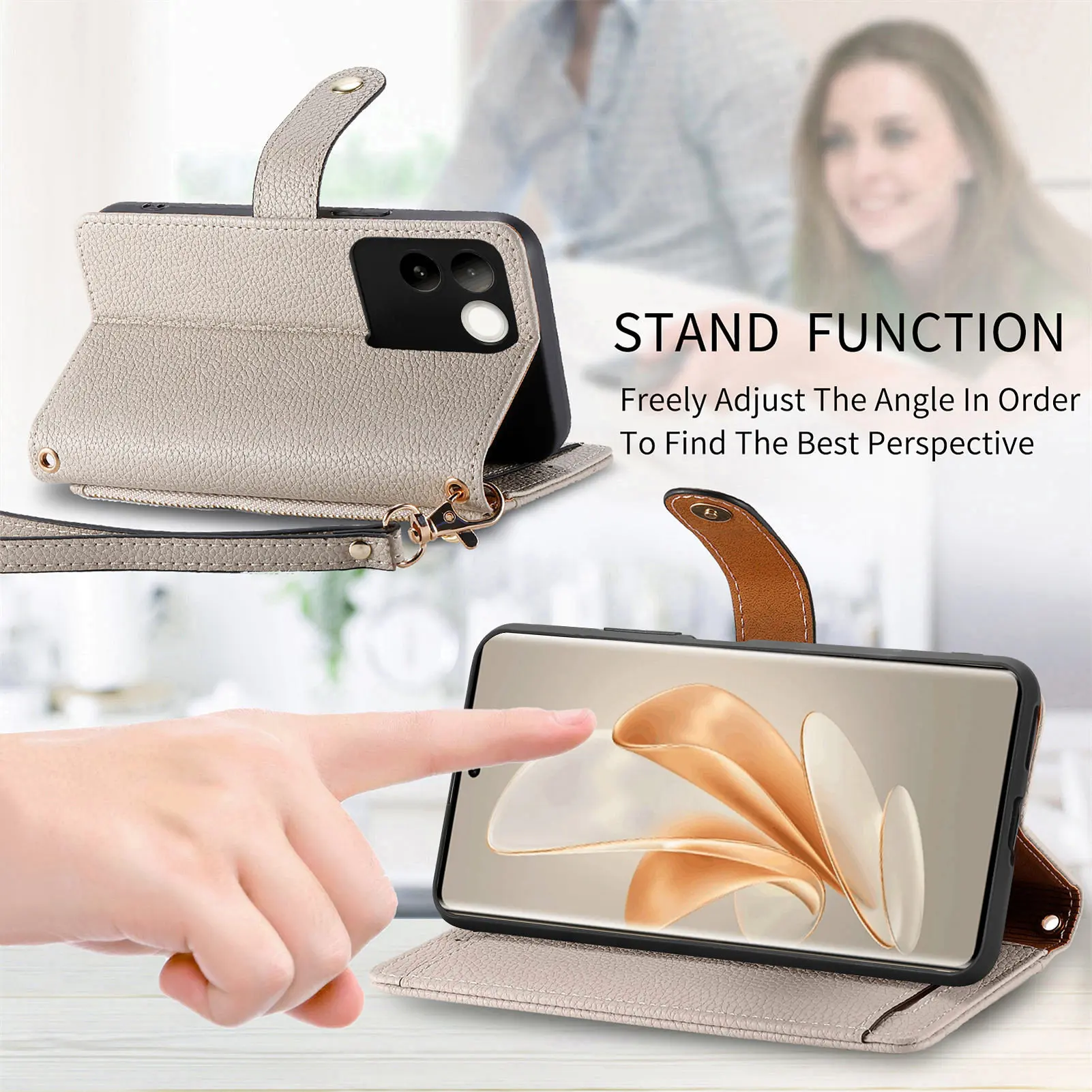 Wallet Case For Vivo Y15 Y16 Y17 Y19 Y20 Zip Card Pocket Stand Flap With Lanyard Pu Cover For Y27 Y31s Y33 Y35 Y50 Y30