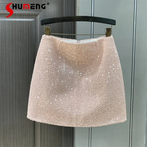 

Женская юбка с блестками, новая твидовая облегающая юбка с высокой талией на осень и зиму, корейская мода, короткая мини-юбка