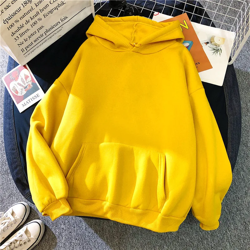 2024Autumn Casual Women's Solid Hoodie Comfortable Strecth Sweatshirts Loose Pocket Warm Clothes Fashion Street Female Pullovers 4