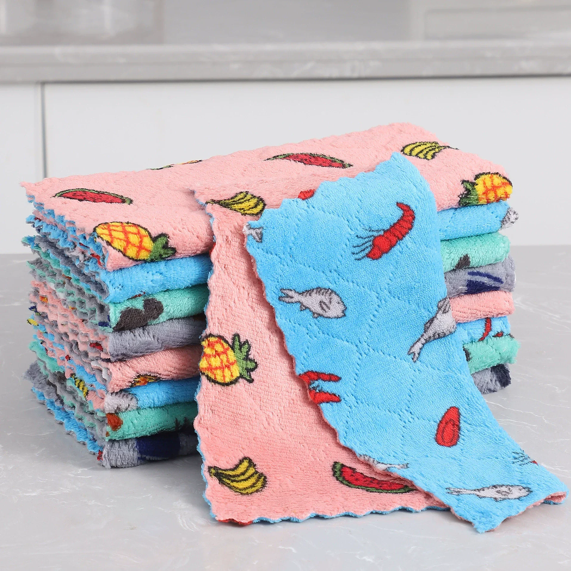 Reusable Kitchen Dishcloths Super Absorbent Coral Fleece Cleaning Cloths 3/5/10pcs Dish Sponge Cloths Washable Fast Drying Towel