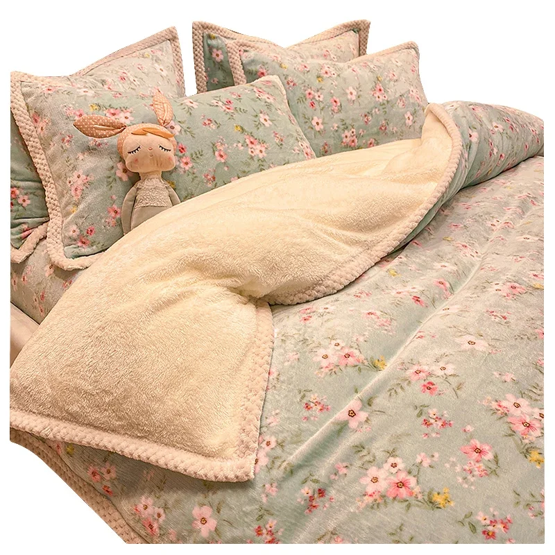 

Winter thickened milk coral velvet bed plus velvet four-piece double-sided lamb flannel bedding sheet quilt cover