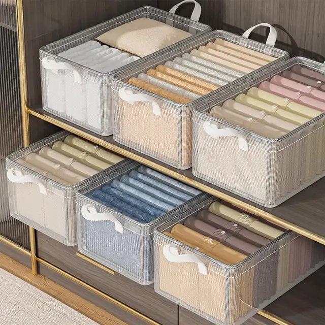 Organizzatore per armadio impilabile con manico Scatola portaoggetti in tessuto su cestini con struttura in acciaio Contenitori per l'organizzazione domestica 1