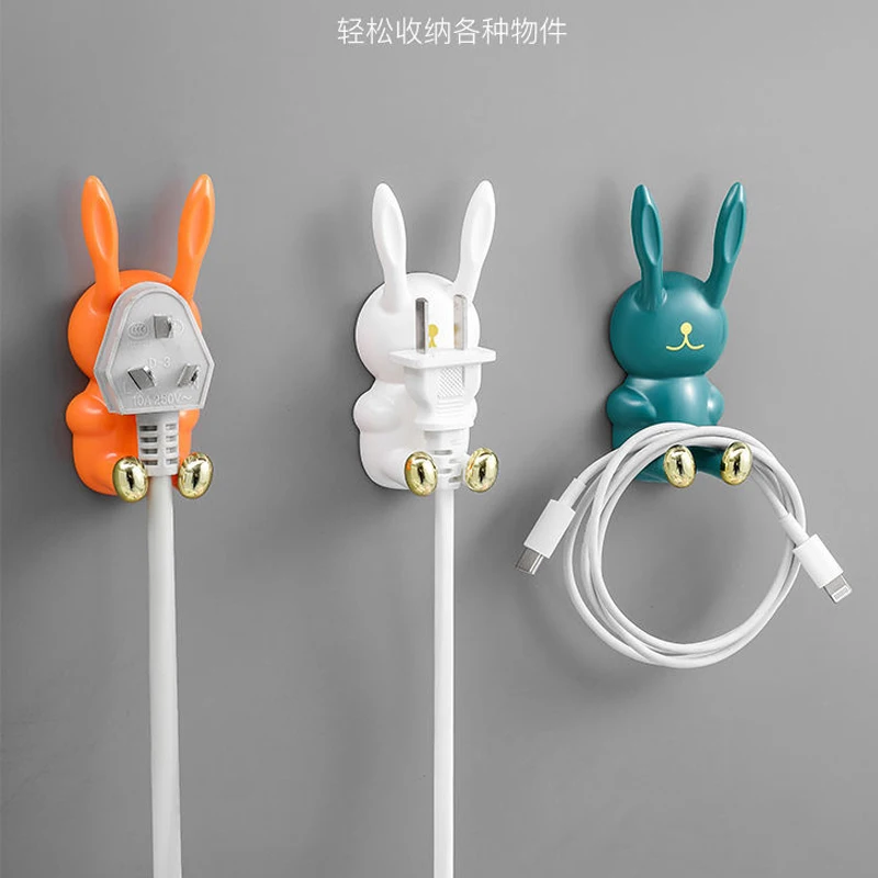 Cute Rabbit Toothbrush Holder Punch-free Toothbrush Shelving Strong Adhesive Wall Hook Multifunctional Power Plug Holder Hanger