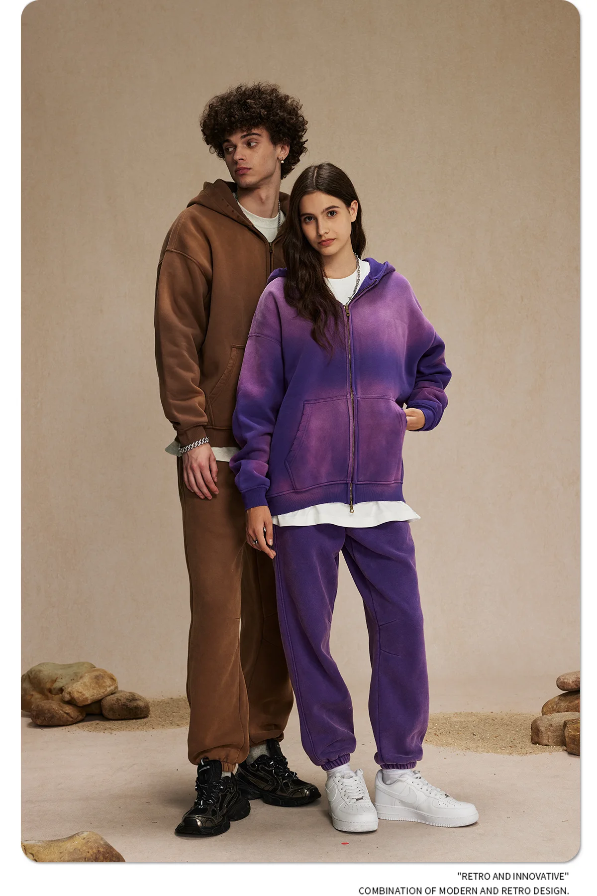 Herren-Kapuzenpullover mit Fleece-Futter und Reißverschluss, übergroßes Set, High Street Washed Wax Dye Jogger Uniform, Retro-Hosenanzug, lässige, konische Hose – Detail 8