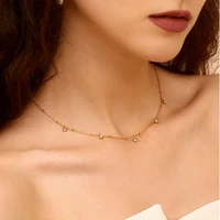 E.B.belle Elegant 5 Round Zircon Thin Chain Clavicle necklace Feast 18K Gold Plated stainless steel women's jewelry Decoration
