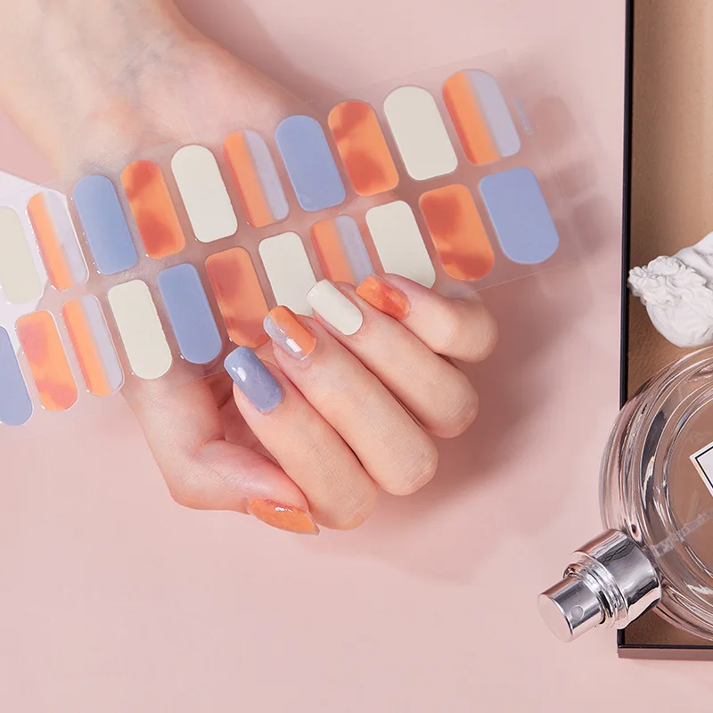 Semi Cured Gel Nails Art Stickers Fashion Solid Color Manicure Decal UV LED Lamp Gel Nail Decals Nail Sticker Decoration